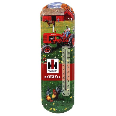 IH Farmall "C" Tractor in Farm Scene Metal Thermometer, 5.125in x 17.375in 42020 - image 1 of 2