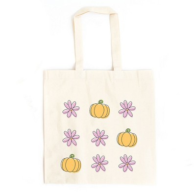 City Creek Prints Pumpkin And Flowers Canvas Tote Bag - 15x16 - Natural