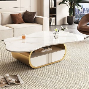 Sapphtopaz Modern Butterfly Coffee Table with Storage Shelf & Drawer Sturdy Center Table with Sintered Stone Top Oval Coffee Bar for Living Room - 1 of 4
