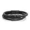 Steeltime Men's black layered braided leather and black ip stainless steel Id bracelet - 2 of 4