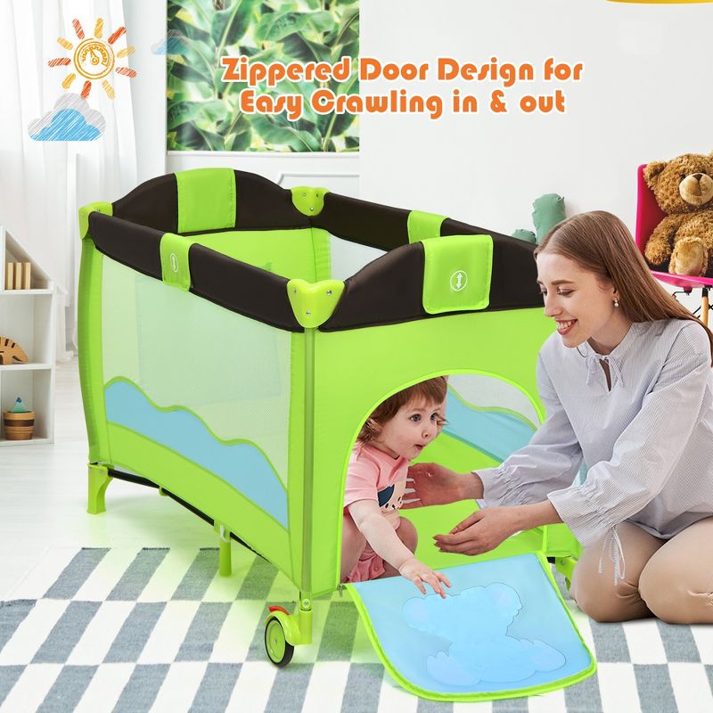 Costway Baby Crib Playpen Playard Foldable Bassinet Infant Bed Coffee/Blue/Green/Pink, 3 of 11
