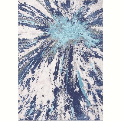 Abstract Washable Area Rug, Modern Low Pile Carpet, Non-Slip, Soft Distressed Neutral Rug for Living Room Bedroom Office Nursery