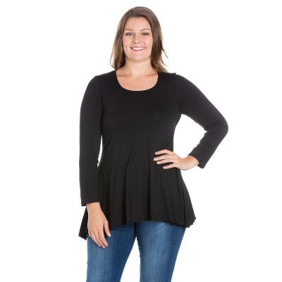 24seven Comfort Apparel Women's Plus Long Sleeve Tunic Top-black-1x ...