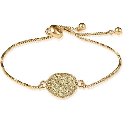 Humble Chic NY Simulated Druzy Chain Bracelet for Women - Boho Stackable Adjustable Bolo Slider Bracelet
