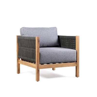 Sienna Outdoor Eucalyptus Lounge Chair in Teak Finish with Gray Cushions - Armen Living
