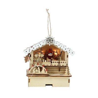 Roman 4.25" LED Lighted Wooden Laser Cut Toy Shop Christmas Ornament - Brown/White