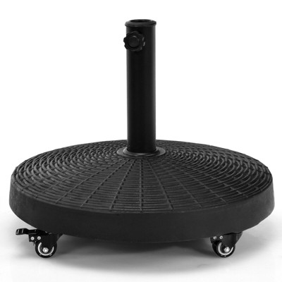 Tangkula 50lbs Round Resin Umbrella Base Rattan Designed Outdoor Umbrella Stand W/ Lockable Wheels