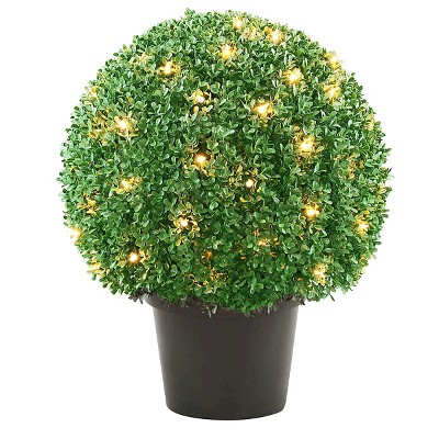 22" Mini Boxwood Ball Shaped Topiary Tree in Round Growers Pot with 70 Clear Lights