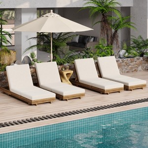 Christopher Knight Home Debra Outdoor 6-Position Adjustable Acacia Wood Chaise Lounge with Cushions (Set of 4) - 1 of 4