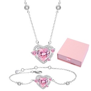 Charming Necklace + Earring Set, Adorable Pink Heart Pendant, Beautifully Crafted Alloy Jewelry Set for Every Lovely Lady - 1 of 4