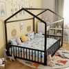 Polibi Montessori Metal House Floor Bed Frame with Full Fence Guardrails - 2 of 4