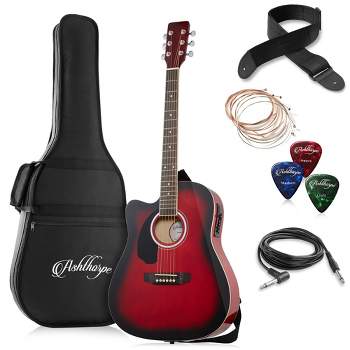 Ashthorpe Left-Handed Full-Size Cutaway Dreadnought Acoustic Electric Guitar Package with Premium Tonewoods