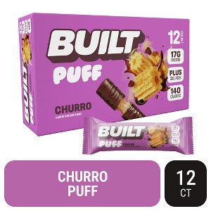 Built Bar Puff Collagen Protein Bars - Gluten Free, Churro, Low in Sugar & Carb Snack - 480gm/12ct Box - 1 of 4