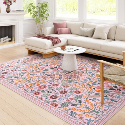 Lahome GST Intricate Floral Abundance Short Pile Velvet Rectangular Indoor Area Rug