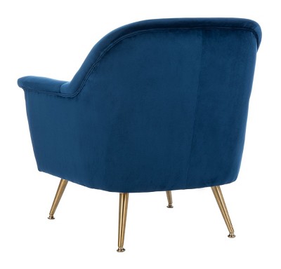 Luxurious Navy Velvet Wood Accent Arm Chair with Brass Legs
