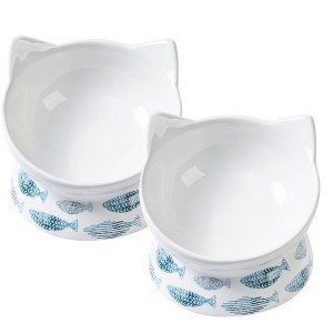 Park Life Designs 2c Oscar Tilt Fish Cat Bowl - White - 1 of 4