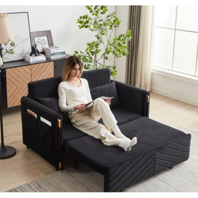 Vynxaria 54" Modern Convertible Sofa Bed with Detachable Arm Pockets & Pillows