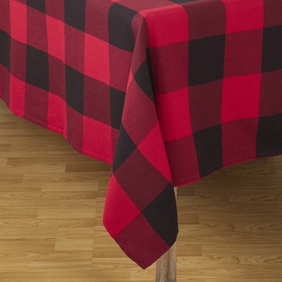 Red and Black Buffalo Plaid Cotton Tablecloth, 65" x 160"