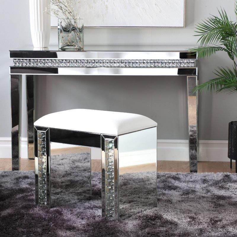 Glam Mirrored Upholstered Stool Silver - Olivia &#38; May, 1 of 9
