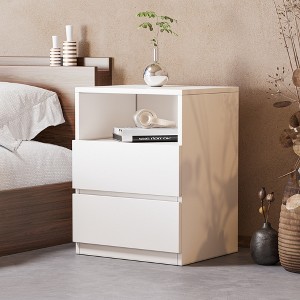ATJafurn White Cabinet Freestanding Storage Cabinet, Floor Cabinet Nightstands With 2 Drawers For Living Room, Bed Room - 1 of 4