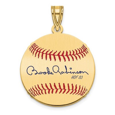 Black Bow Jewelry 14K Gold Plated Brooks Robinson Signature SM Enamel Baseball Pendant
