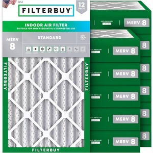 Filterbuy 8x20x4 Air Filter (12-Pack), Pleated MERV 8 Dust Defense Replacement HVAC AC Furnace Filters (Actual Size: 8.00 x 20.00 x 3.63) - 1 of 4