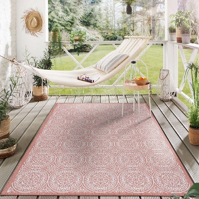 Terra Floral Circle Design 5' x 7' Easy-Care Outdoor Rug