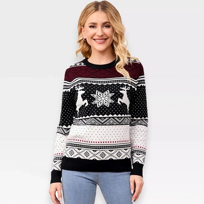 Pullover Christmas Sweaters for Women Long Sleeve Crew Neck Sweater with Snowflakes Pattern Sweater Jacquard Knit Sweater