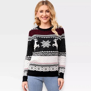 Pullover Christmas Sweaters for Women Long Sleeve Crew Neck Sweater with Snowflakes Pattern Sweater Jacquard Knit Sweater - 1 of 4