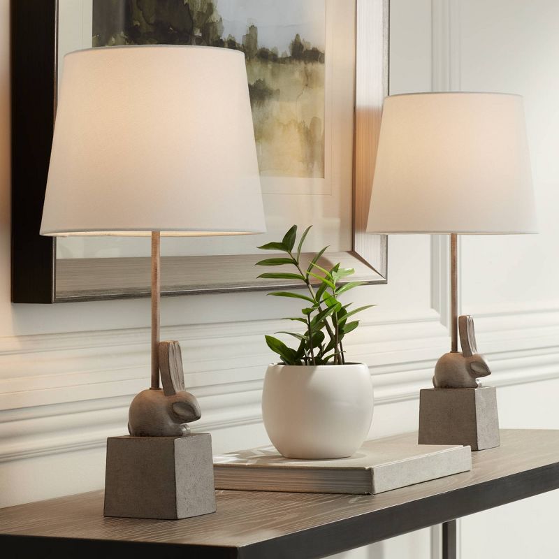 360 Lighting Bunny 19 3/4" High Rabbit Small Farmhouse Rustic Modern Accent Table Lamps Set of 2 Gray White Shade Living Room Bedroom Bedside, 2 of 10