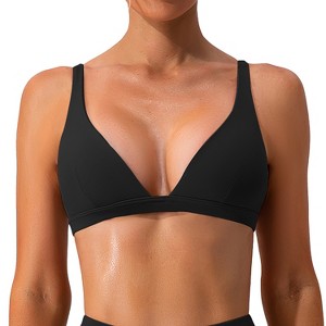 NPolar "Women’s Deep V-Neck Sports Bra, Padded Strappy Crop Top with Removable Pads for Gym & Yoga" Black Size XL - 1 of 4