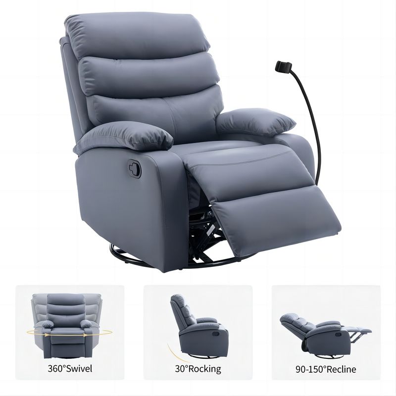Hzlagm Everglade 30.2 in. W Technical Leather Upholstered Swivel and Rocking Manual Recliner, 4 of 9