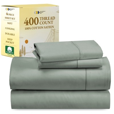 Cotton Sheets Set - Softest 400 Thread Count Bed Sheets, 100% Cotton Sateen, Cooling, Deep Pocket by California Design Den