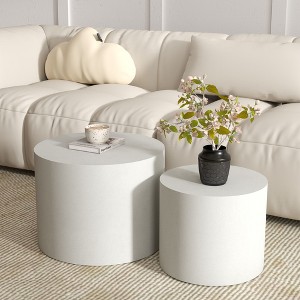 Coffee Table Set of 2, Round White Coffee Table Modern Circle Coffee Table Side End Table for Small Spaces - 1 of 4