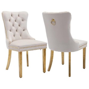 QingMoon Velvet Dining Chairs Set of 2, Button Tufted Kitchen Chairs with Stainless Steel Plating Legs, Modern Accent Chairs for Living Room - 1 of 4
