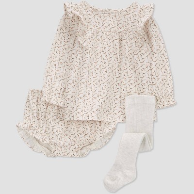 Image of Carter's Just One You® Baby Girls' Floral Dress with Tights Top & Bottom Set - White/Pink 6M
