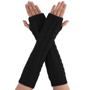 Allegra K Women's Winter Fingerless Thumbhole Elbow Length Knitted Gloves Arm Warmer - 1 of 4