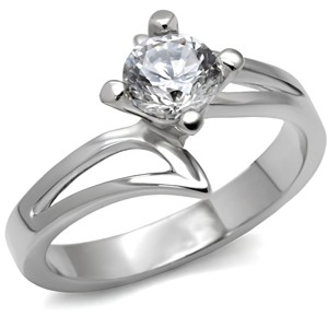 Slickblue Women's Stainless Steel Engagement Ring - 6mm Clear CZ Solitaire, Round, Polished, No Plating, Size 5-10 - 1 of 4