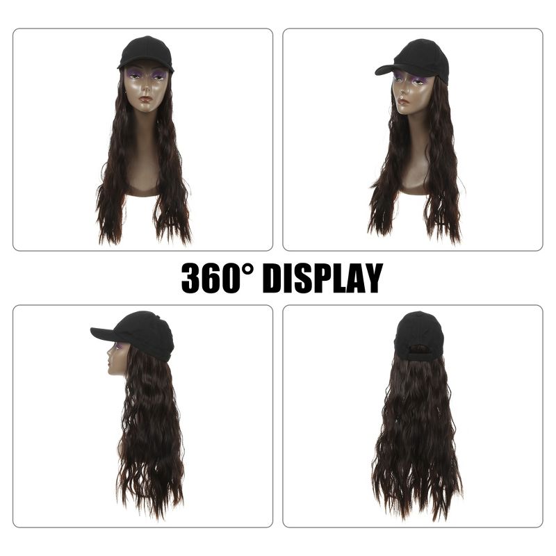 Unique Bargains Baseball Cap with Hair Extensions Fluffy Curly Wavy Wig Hairstyle 26" Wig Hat for Woman Deep Brown, 2 of 5