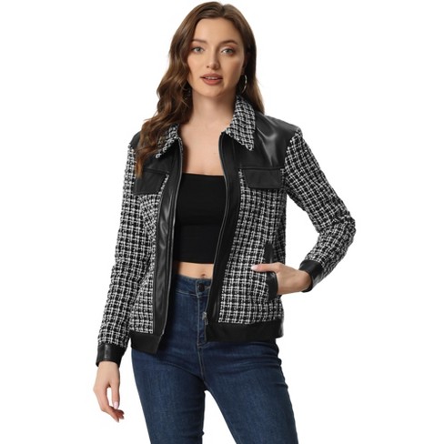 Plaid leather outlet jacket