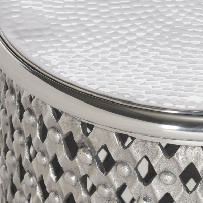 Silver Metal Latticework Round Stool Accent Table