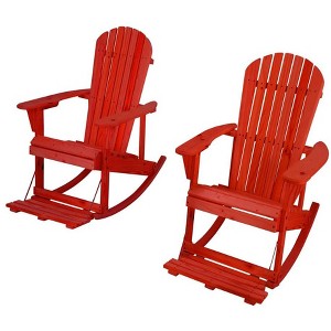 Jiallo Zero Gravity Collection Red Adirondack Rocking Chair with Built-in Footrest - Set of 2 Rocking Chairs - 1 of 4