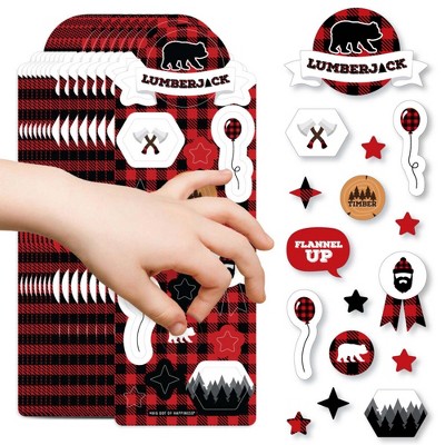 Big Dot of Happiness Lumberjack - Channel The Flannel - Buffalo Plaid Birthday Party Favor Kids Stickers - 16 Sheets - 256 Stickers