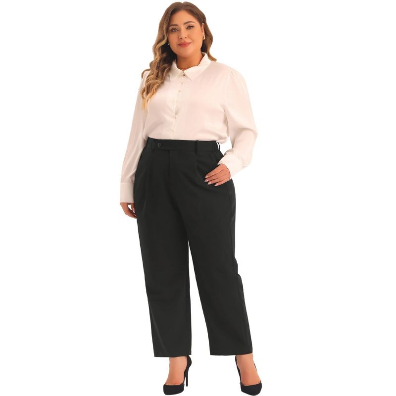 Agnes Orinda Women's Plus Size Elastic Waisted Business Work Long Straight with Pocket Suit Pants, 3 of 5