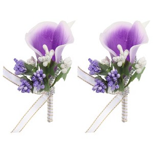 Unique Bargains Calla Lily Boutonnieres Silk Ribbon Artificial Flowers with Pins 2 Pcs - 1 of 4