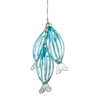 Ganz 4.25" Stringer of Blue Fish Glass Christmas Ornament