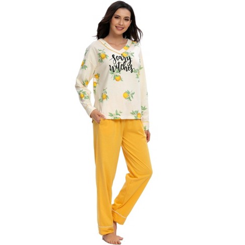 Cheibear Womens Sleepwear Cute Print V-neck Nightwear With Pants Loungewear  Pajama Set Yellow Xx Large : Target