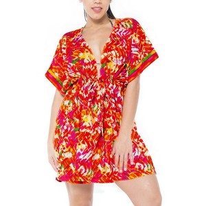 HAPPY BAY Women's Summer Bathing Suit Cover-up Mini Wrap Dresses X-Large-XX-Large Orange Tie Dye Design - 1 of 4