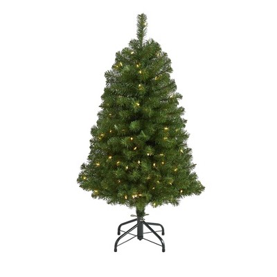 Nearly Natural 4-ft Virginia Fir Artificial Christmas Tree with 100 Clear Lights and 223 Bendable Branches