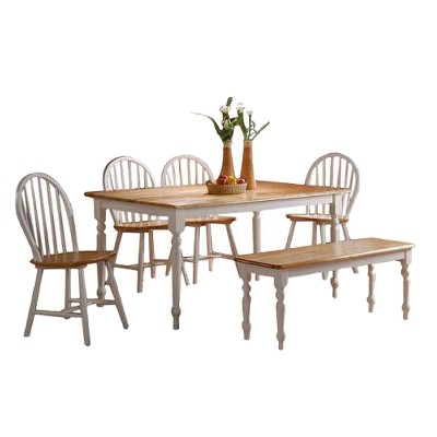 6pc Farmhouse Dining Set Wood/White - Boraam